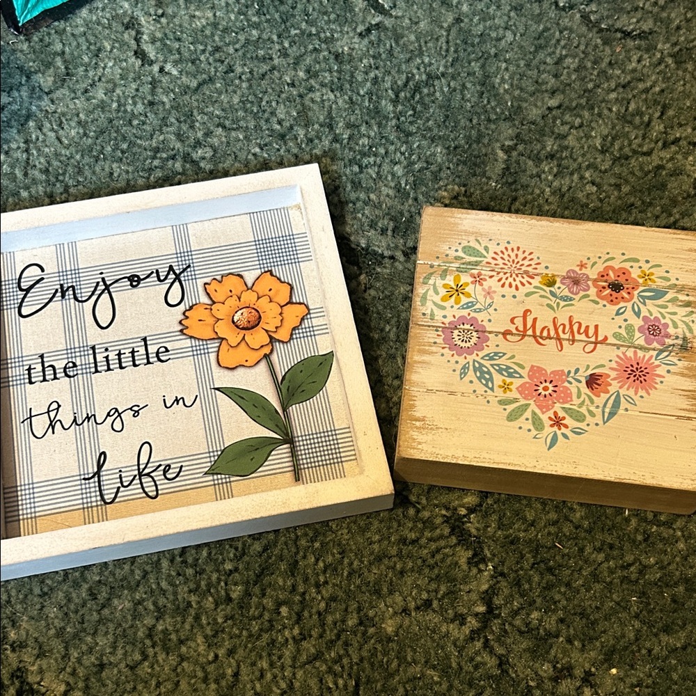 Floral Art Plaque Set - Orange and Multicolor